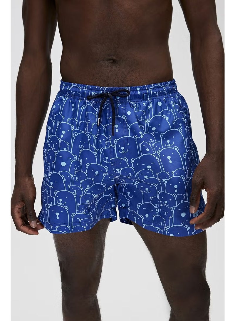 Bad Bear Elastic Waist Regular Fit Pocket Patterned Blue Men's Shorts Swimsuit - Image 1